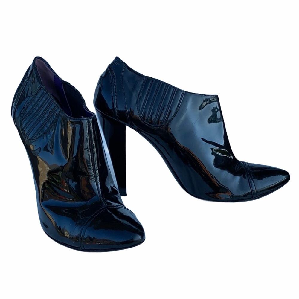 Just Cavalli Black Patent Leather Pointed Toe Heeled Ankle Boots Eu40 US9